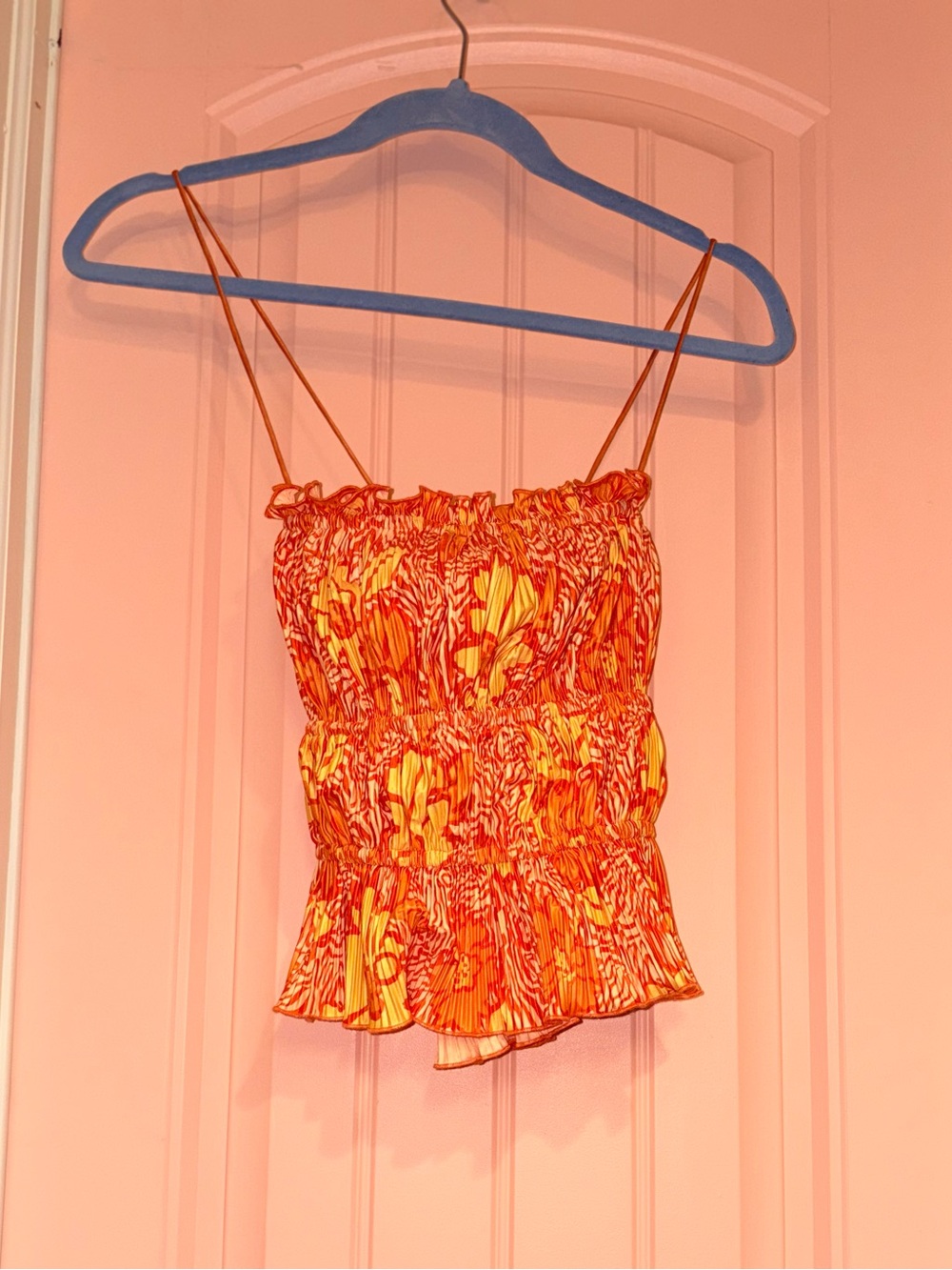 Camila Coelho Mura Top Orange and Yellow Floral Smocked Cami XS Sold Out Revolve